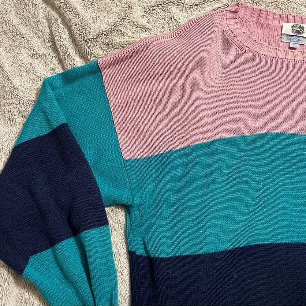 RARE Vintage PGA National Golf Club Colorblock 80’s Sweater Pink Teal Blue - Picture 7 of 10